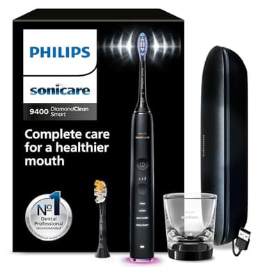 Philips Sonicare DiamondClean Smart 9400 elektrische Zahnbürste, Schallzahnbürste mit App, Drucksensor, Bürstenkopferkennung, 4 Putzmodi und 3 Intensitätsstufen, Schwarz, Modell HX9917/89
