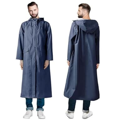 LAMA Langer Regenmantel Wasserdichte Regenjacke Unisex Regenponcho mit Pattentasche Kapuze Tunnelzug Erwachsene Stilvolle Regenbekleidung Leicht Regencape Raincoat Regenschutzbekleidung, Dunkelblau L
