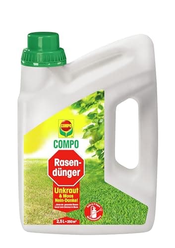 COMPO Rasendünger Unkraut & Moos Nein- Danke - Flüssigdünger mit Expresswirkung - für sattgrünen, gesunden Rasen - gegen Moos und Unkraut - 2,5 l für 250m², grün
