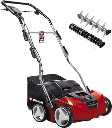 Einhell Elektro-Vertikutierer-Lüfter GE-SA 1435 (1400W, 35cm Arbeitsbreite, bis 3-9mm Arbeitstiefe, höhenverst. Holm, 28L Fangsack, inkl. Lüfterwalze)