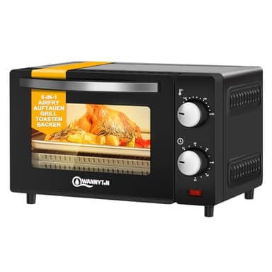 WANNYTON Minibackofen, Backofen 10 L, 650 Watt, 100-230 °C Timer 0-60 Min. inkl. Backblech Grillrost Entnahmegriff, doppelte Glastür, Ofen für Pizza Kuchen Brot, 36,5x22,1x28,5 cm