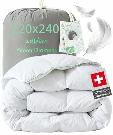 Welldora Komfort Bettdecke 220x240 | 2380g extraweiche Federn & Daunen | Fachärztlich geprüft, Oeko-Tex, Allergiker | RDS Zertifiziert für Tierwohl | Ganzjahres Federbett Daunendecke 220x240