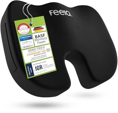feela.® Orthopädisches Sitzkissen [3 Härtegrade] - Ergonomisches Sitzkissen für Bürostuhl & Co - Wirkt Schmerzreduzierend, Erhöht Sitzkomfort, Fördert Durchblutung und Entlastet das Steißbein (Weich)