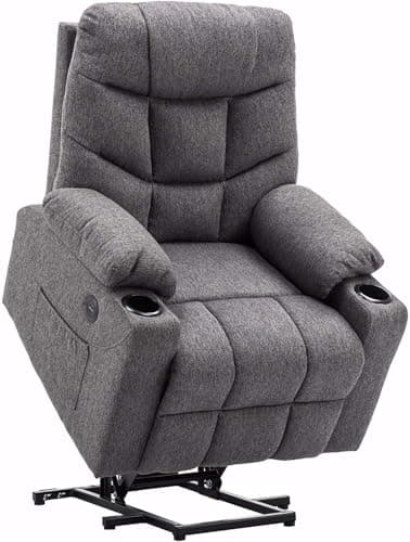 M MCombo Fernsehsessel mit Aufstehhilfe Elektrisch, Relaxsessel mit Liegefunktion, Seniorensessel für Wohnzimmer, TV Sessel mit Liegefunktion bis 140°, mit USB, Retro 7286 (Stoff, Grau)