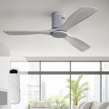 Sofucor Deckenventilator mit Fernbedienung, Deckenventilator aus Massivholz mit 3 Holzlüfterblätter, 132cm, Leise, 6 Geschwindigkeiten, Timer, DC Motor, Sommer-Winterbetrieb für Schlafzimmer