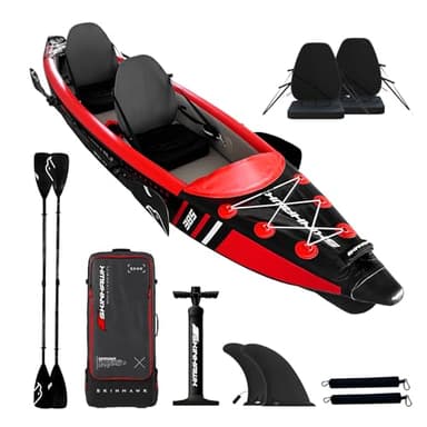 SKINHAWK Premium Full Drop Stitch Kajak 385 Rot, Schlauchboot, Kanu, zum Aufblasen, Adventure Kajak 385 x 85 cm