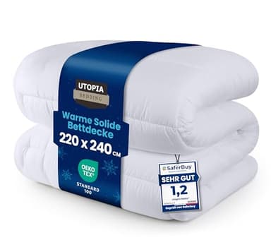 Utopia Bedding Bettdecke 220 x 240 cm, Ganzjahresdecke 370 GSM Füllung, atmungsaktive Schlafdecke, Steppdecke, Super Weiche Kuschelige (Weiß)