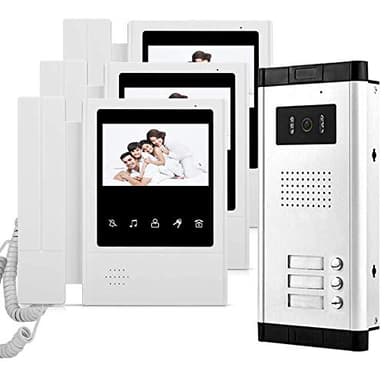 uoweky Gegensprechanlage, 4,3 Zoll, Video-Türsprechanlage, kabelgebunden, 700TVL, Nachtsichtkamera, IR + 3 Monitor für den Innenbereich, für Haus/Wohnungen