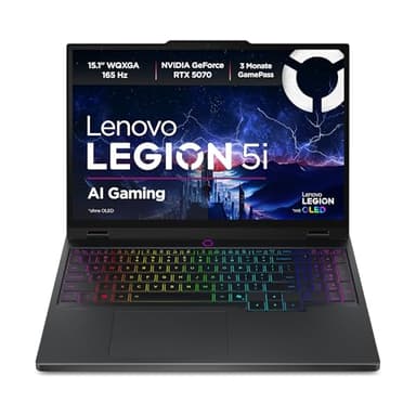 Lenovo Legion 5i 15IRX10 Gaming AI Laptop | 15.1" WQXGA 165Hz OLED Display | NVIDIA GeForce RTX 5070 | Intel Core i7-13650HX | 32GB RAM | 1TB SSD | Win11 | QWERTZ | Eclipse Black | 3 Monate GamePass