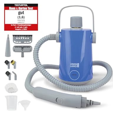 LEBENLANG Elektrischer Dampfreiniger Handgerät - 3,5 Bar & 1000W I 12x Zubehör I Steam Cleaner für alles I Damfreınıger für Fliesen und Fugen & Bad Auto Fenster Heißluft Dampf Reiniger Fugenreiniger
