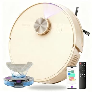 MONSGA Saugroboter mit Wischfunktion,5000Pa Saugkraft,180Min Laufzeit,Anti-Tangle-System,LiDAR Navigation, Staubsauger Roboter für Teppich, Tierhaare, APP & Fernbedienung Steuerung (Beige)