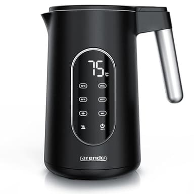 Arendo - digitaler Wasserkocher mit Temperatureinstellung - Edelstahl - Doppelwand Design Cool Touch - Display im Gehäuse - Kabellos - 2200 W - 1,7L – Überhitzungsschutz – Warmhaltefunktion – schwarz