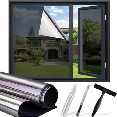 Lifetree Spiegelfolie Fensterfolie Fenster Innen Sonnenschutzfolie Sichtschutz Sonnenschutz Selbsthaftend：UV-Schutz Hitzeschutz Wärmeschutzfolie Verdunklungsfolie Privatsphäre Schwarzgrau 44.5x200cm