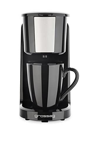 Grossag Kaffee-Automat KA 8 ein-Tassen Kaffee-Automat in Schwarz, entnehmbarer Permanent-Filter, Automatische Abschaltung, Betriebskontroll-Leuchte, KA8.17, Inklusive Porzellantasse (150ml)
