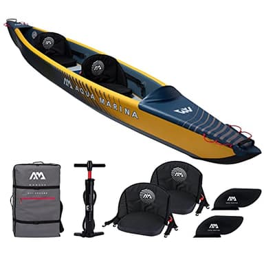 Aqua Marina Tomahawk AIR-K Hochdruck Drop-Stitch Premium Aufblasbares Kajak für 2 Personen 440 cm Länge Marine/Gelb