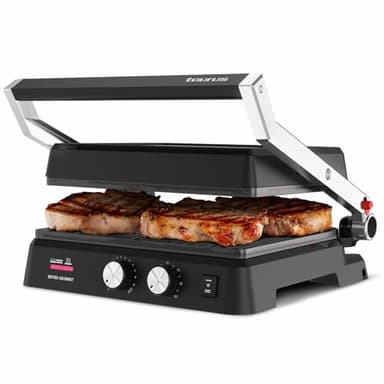 Taurus - Kontaktgrill Bistro 2600W | 2-in-1 Grill & Plancha | 29x23 cm | Stair System Höhenverstellung | Dual Heat Tech | Antihaftbeschichtung PFOA-frei | Fettauffangschale | Timer bis 30 Min