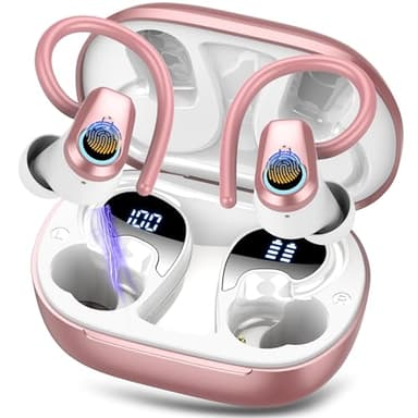 Bluetooth Kopfhörer Sport, Kopfhörer Kabellos Bluetooth 5.3 mit 4 Mic, 2024 In Ear Kopfhörer Noise Cancelling Dual LED Earbuds, 50Std Tiefer Bass, IP7 Wasserdicht Ohrhörer, für Arbeit Studium Sport