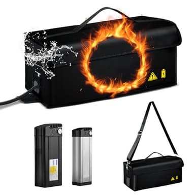 Mapille 2 Stück Ebike Akku Tasche Schwarz, Feuerfest bis 1400 °C, Akku Tasche Wasserdicht Explosionssicher, Ebike akku schutzhülle Großraum für Lagerung Transport, 49 x 15 x 15cm (1 Stück)