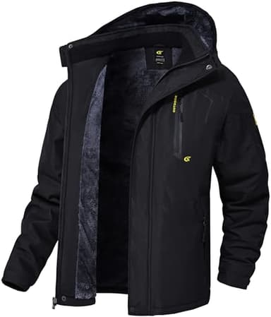 QPNGRP Herren Skijacke, wasserdicht, winddicht, für den Winter, schwarz, 4X-Large