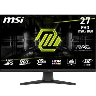 MSI MAG 272FDE, 24,5 Zoll, FHD,1920x1080, Gaming-Monitor, 200 Hz, 0,5 ms, HDR-fähig, AMD FreeSync Premium, augenschonend, AI Vision, HDMI 2.0b, DP 1.2a, rahmenlos, verstellbar, Vesa-Halterung, Schwarz