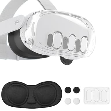 VR Zubehör für Meta Quest 3, Kratzfest Kunststoff Schutzhülle Schale Objektivschutz aus Gehärtetem Glas Joystick-Kappen Set Kompatibel mit Oculus Quest 3