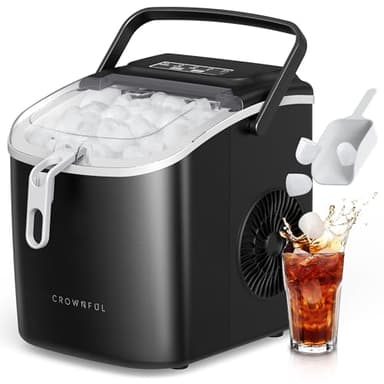 CROWNFUL Eiswürfelmaschine, Tragbar Eiswürfelbereiter 9 Würfel in 6 Minuten fertig, Selbstreinigende Eiswürfelmaschinen,12 KG/24H Stunden, ideal für Zuhause, Küche, Büro, Bar, Party