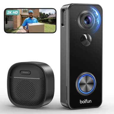 BOIFUN WLAN Türklingel Mit Kamera, 2K Video Türklingel, 180° Ultrabreiten Sichtfeld,2,4GHz WLAN, 2-Wege-Audio,AI Bewegungserkennung,IP65 Schutzart,Kompatibel Mit Alexa, Kein Abonnement Erforderlich