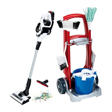 Theo Klein 6806 Putzwagen mit Staubsauger Bosch Unlimited | Robuster Besenwagen aus hochwertigem Kunststoff | Sauger mit Saug- und Soundfunktion | Spielzeug für Kinder ab 3 Jahren