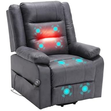Asukale Elektrischer Fernsehsessel mit aufstehhilfe, Relaxsessel Massagesessel mit Wärmefunktion, Liegefunktion, Fernbedienung Verstellbar, Schlaffunktion und Fußteil, bis 220kg,Dunkel Grau Flockleder