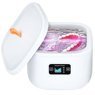Livofloral UV Ultraschallreinigungsgerät für Zahnersatz, UV Ultraschallreiniger 45kHz / 255ML / 3 Zeitfunktion Tragbar Ultraschallgerät für Zahnprothesen Schmuck Zahnbürstenkopf Aligner Retainer, Weiß