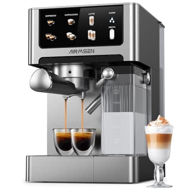 Espressomaschine Siebträgermaschine 20 Bar mit Automatischer Milchaufschäumer, Cappuccino & Latte Kaffeemaschine, Dual Boiler (1350W & 1000W), 15S Extraktion, Edelstahl, 1.8L Wassertank, Touchscreen