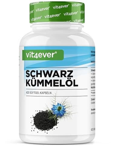 Schwarzkümmelöl - 420 Kapseln - 1000 mg pro Tagesportion - Ägyptisch, naturbelassen & kaltgepresst - Echtes Nigella sativa