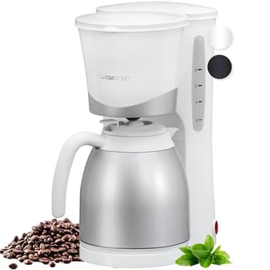 Clatronic® Kaffeemaschine mit Thermoskanne | für 8-10 Tassen Kaffee | kein Temperaturverlust | Filterkaffeemaschine | 1 Liter | Coffee machine | Filterkaffeemaschine mit Thermoskanne | KA 3327 weiß