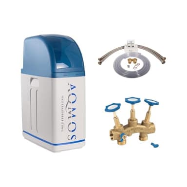Aqmos R2D2-32 Wasserenthärtungsanlage mit Anschlussset 1" und Montageblock 1" | Wasserenthärter für Haushalte bis zu 3 Personen | Entkalkungsanlage Antikalkanlage Entkalker für weiches Wasser