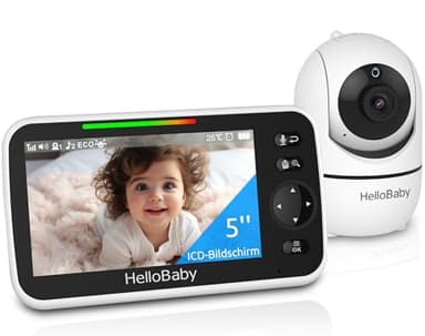 HelloBaby Babyphone mit Kamera, 3500 mAh Akku mit 5 Zoll Bildschirm, 355° Schwenken-120° Neige-Zoomen, Babyfone ohne WLAN, 2 Wege Audio, Temperatur, 8 Schlaflieder, Nachtsicht, HB6550