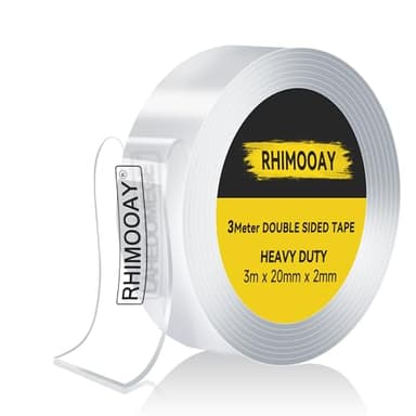 Rhimooay 3 Meter Doppelseitiges Klebeband Extra Stark Transparent - 2mm dick, 20mm Breit ablösbar nicht markierend Doppelseitiges transparentes Nano tape, für Teppich/Foto Wand/Küche/Zuhause
