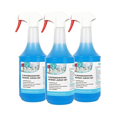 Desinfektionsreiniger für Oberflächen | hocheffizient | begrenzt viruzid | gebrauchsfertig | Kombipaket aus 3 x 1 Liter Sprühflaschen | Wellness, Solarium, Yogamatte, Sportgeräte, Gastro uvm.