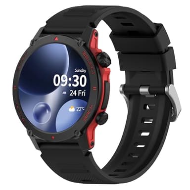 Popglory Smartwatch Herren, 1.43" AMOLED Always-On Display Anrufuhr, Dynamisches HI & SOS-Notruf, Herzfrequenz-Warnung Blutdruck Schlaf, Fitnessuhr 110+ Sportmodi Geschenk, GPS Navigator in app