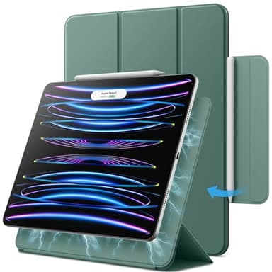 JETech Magnetische Hülle für iPad Pro 12,9 Zoll 2022/2021/2020/2018 (6./5./4./3. Generation), Pencil 2. Generation Aufladung, Schutzhülle Auto Wachen/Schlafen (Neblig Grün)