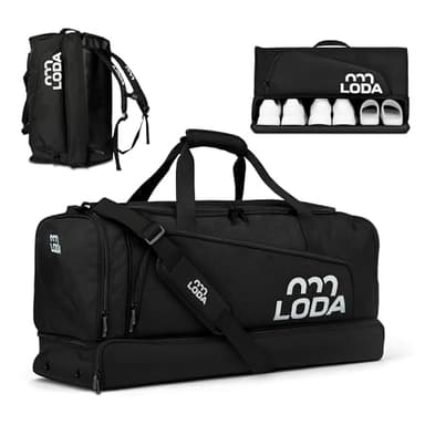 LODA® Sporttasche mit großem Schuhfach, Nassfach, Rucksackfunktion & Wertsachenfach | Perfekte Fußball-, Handball-, Trainings-, oder Fitnesstasche | Tasche für Sport, Reisen & Freizeit 68L