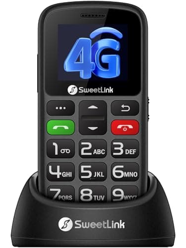 SweetLink S2-4G Seniorenhandy mit 4G LTE, 1400mAh Akku & SOS-Taste - Dual SIM, 1,77 Zoll Farbdisplay, Ladestation, FM-Radio ohne Kopfhörer