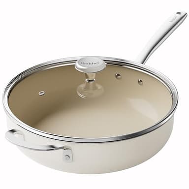 Redchef Bratpfanne 28cm, Pfanne mit Deckel Antihaft Beschichtung Keramikpfanne, Bratpfannen Induktion Keramik mit Edelstahlgriff, PTFE-frei PFOA-frei PFAS-frei, Backofenfest, Spülmaschinenfest Beige