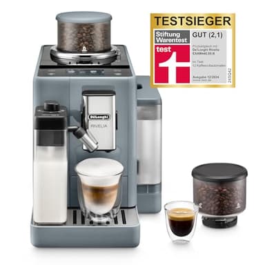 De'Longhi Rivelia EXAM440.55.G Kaffeevollautomat mit LatteCrema Milchsystem, Wechselbarer Bohnenbehälter, 16 Kaffee- & Milchgetränke auf Knopfdruck, Extra-Shot-Funktion, 3,5" Touch-Display, Grau