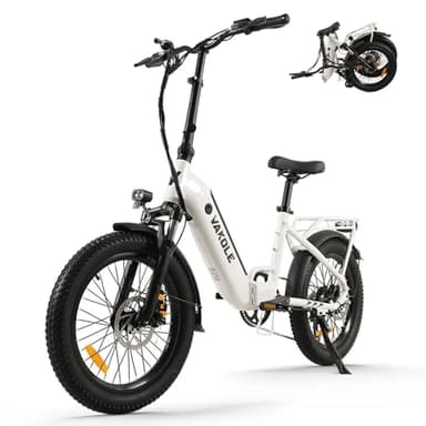 VAKOLE VT4 E-Bike Klapprad 20 Zoll Elektrofahrräder mit 36V 13Ah Akku, 20x3.0 Zoll Reifen Fatbike, EU-konformes Ebike für Herren Damen (Weiß)