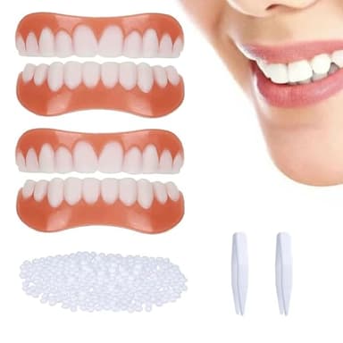 IKOPFLN 2 Pairs Provisorischer zahnersatz veneers zähne zum aufstecken Zahnersatz-Set,zahnersatz zum aufstecken,Vollmund, falsche Zähne, Zahnersatz oben und unten, Prothesen-Reline-Set