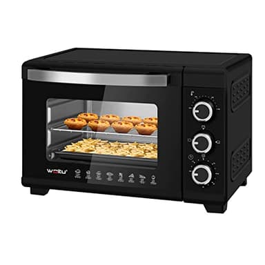WOLTU Mini Backofen 21 L, elektrischer Minibackofen, Miniofen, Pizzaofen, 1280 W, 100-230 °C, Timer 60 Min., Ober-/Unterhitze, Doppelverglasung, Schwarz