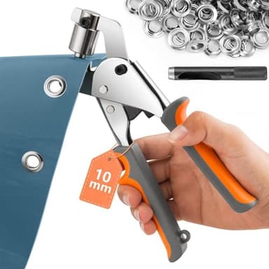 Ösenzange Set,Ösen-Werkzeug-Set mit 200 Ösen (Innen-Ø 10mm),Pressen-Set,Ösen-Set,Ösen-Stanzer für Planen,Stoffe,Markisen,Sonnensegel und Kunstleder usw