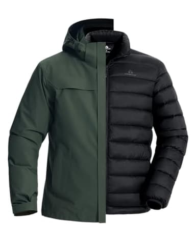 Pioneer Camp Winterjacke Skijacke Daunenjacke Herren Snowboardjacke 3 in1 Jacke Herren Ski Jacken Herren Funktionsjacke(Green;XL)