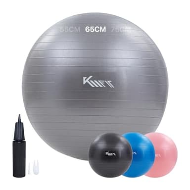 KM-Fit Gymnastikball 65cm | Trainingsball mit Luft-Pumpe | Sitzball Büro Anti-Burst | Ball für Fitness, Yoga, Gymnastik, Core Training | Pezziball Yogaball BPA-Frei | Grau