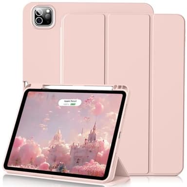 Lsmmpoba Hülle für iPad Pro 12,9 Zoll 6./5./4./3. Generation mit Stifthalter, Unterstützung Pencil Aufladung der 2. Gen, TPU Rückseite für iPad Pro 12,9 2022/2021/2020/2018, Rosa